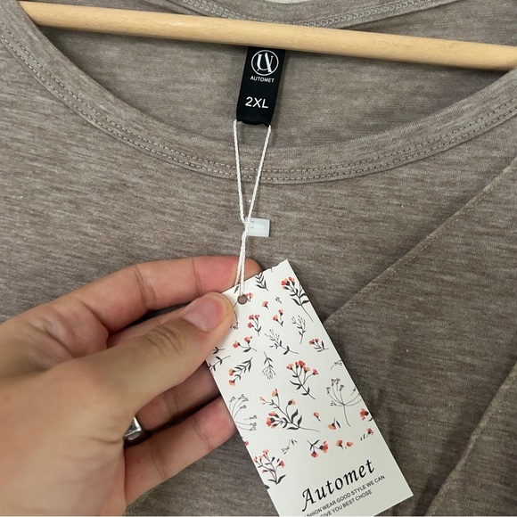 🦋 NWT Gray Beige Tan Long Sleeve Top Casual Comfy Stretch Neutral XXL - Picture 4 of 8